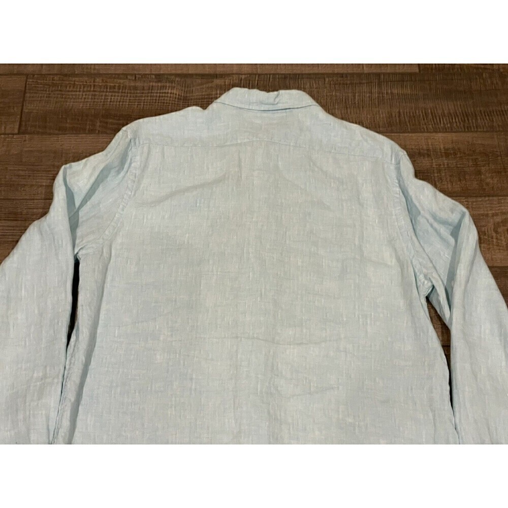 Saks Fifth Avenue Men's Dress Shirt 100% Linen Size Medium Classic Fit Blue - Picture 3 of 9